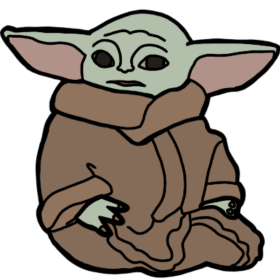 thefullbody drawing of Grogu, someties called Baby Yoda.